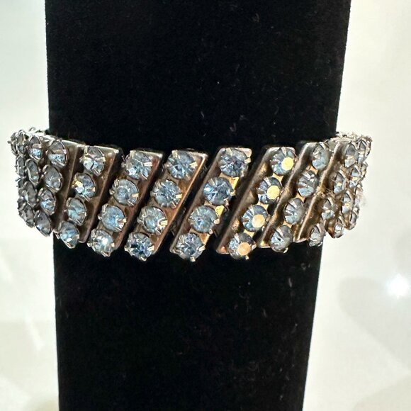 Vintage Watchband Blue Rhinestone Bracelet - Picture 1 of 10